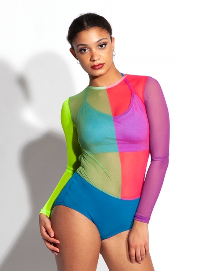 Mesh Color Block Leotard Set