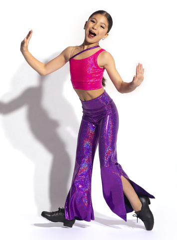 Bell Bottom Slit Hologram Pants